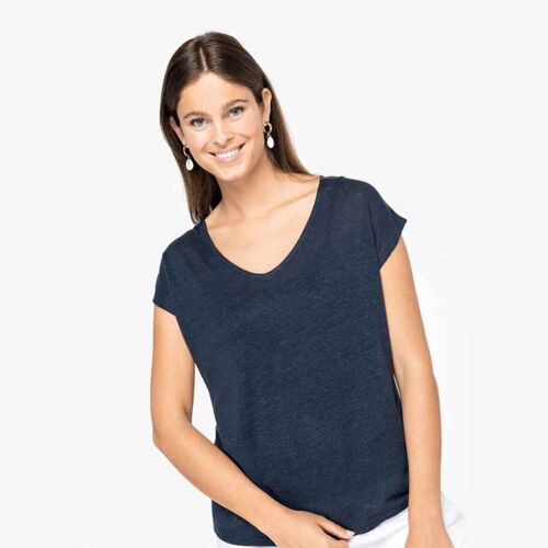 Spasso Ladies V Neck Linen T-Shirt Thumbnail